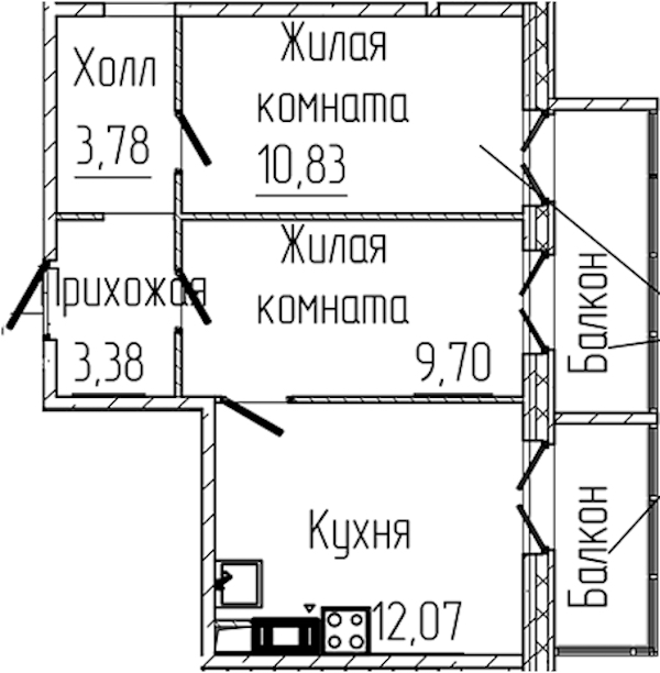 3-комнатная квартира 70.95 м², 3/6 эт., ЖК «SERTOLOVO PARK»